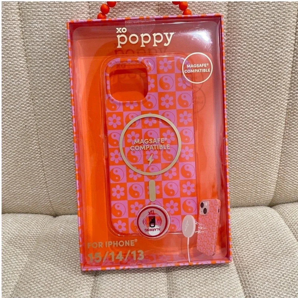 NEW XO Poppy iPhone 15 14 13 Case MagSafe Orange Pink Checkered Yin Yang Floral